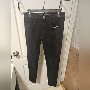 American Eagle Outfitters Juniors Distressed Black Skinny Jeans